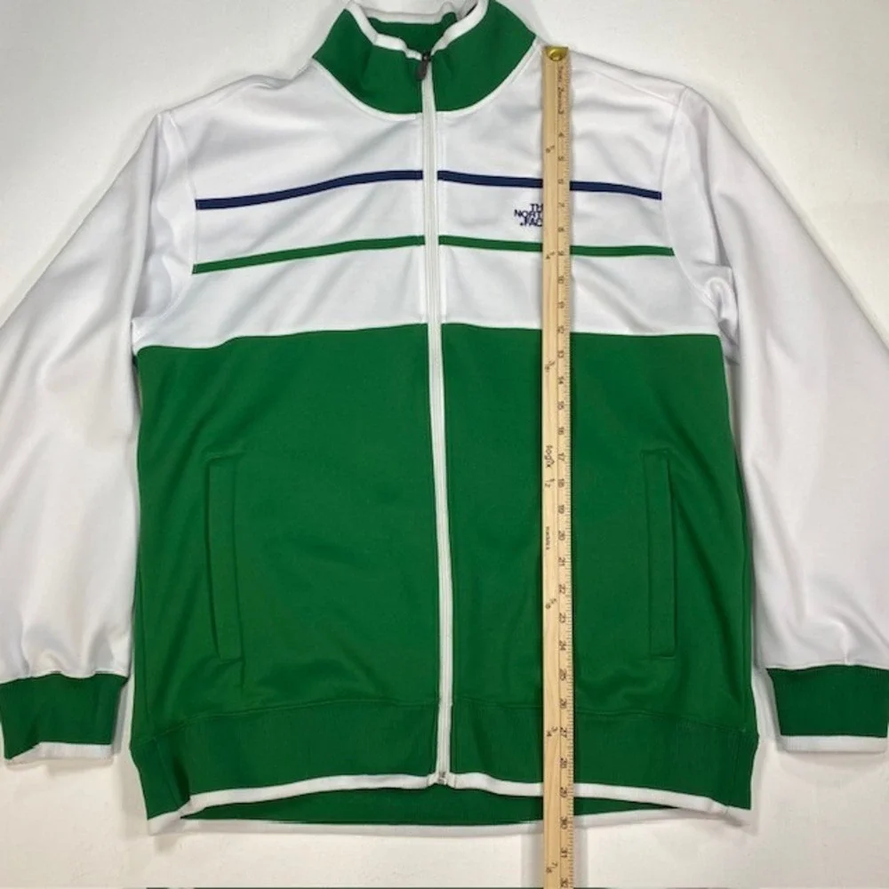 The North Face Mens XL Colorblock Track Jacket Green White Full Zip‎ Mock Neck
